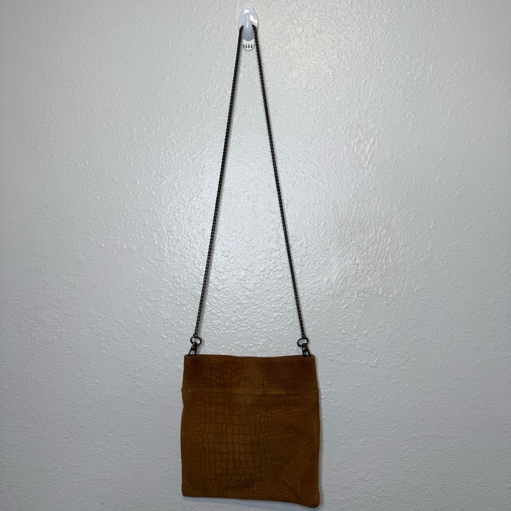 Free People Nicolette 100% Leather Crossbody Tan Croc Embossed Chain Strap